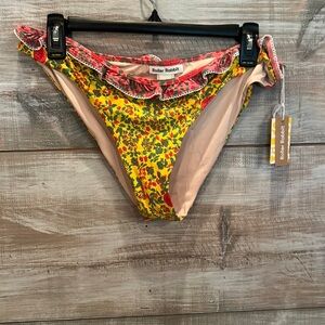 NWT Roller Rabbit Yellow Floral Ruffle bikini bottoms size XL